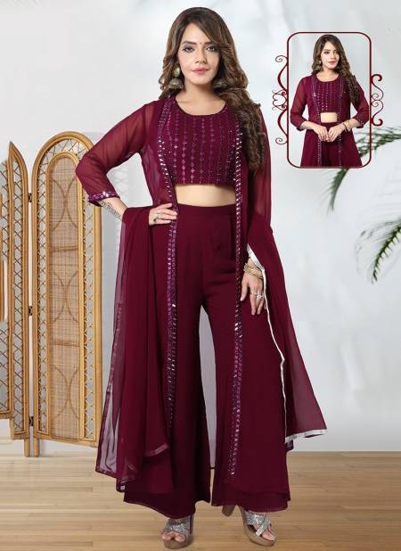 Wine Colour N F PLAZO 08 New Latest Designer Festive Wear Georgette Readymade Salwar Suit Collection 725